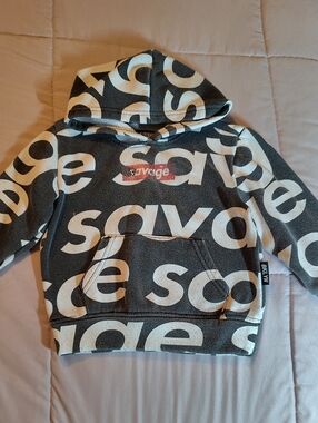 Kids Black & Cream 'Savage' Graphic Hoodie -